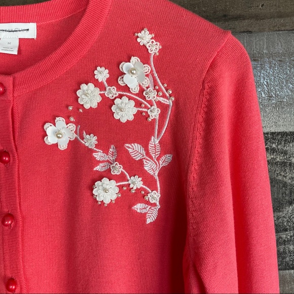 SOLD Charter Club Sweater Embroidered Coral M - Picture 7 of 11